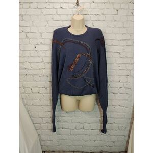 Marc D'Alcy Vintage Women's Size Small Blue Dolman Knit Beaded Blouson Sweater